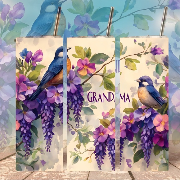 Handmade Purple Floral Grandma Tumbler New 20oz With Lid And Reusable Straw - Picture 1 of 4